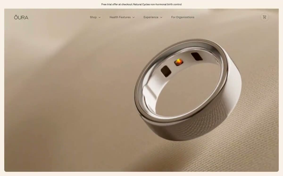 Oura Ring — una vista prèvia d'un lloc web amb aquest estil