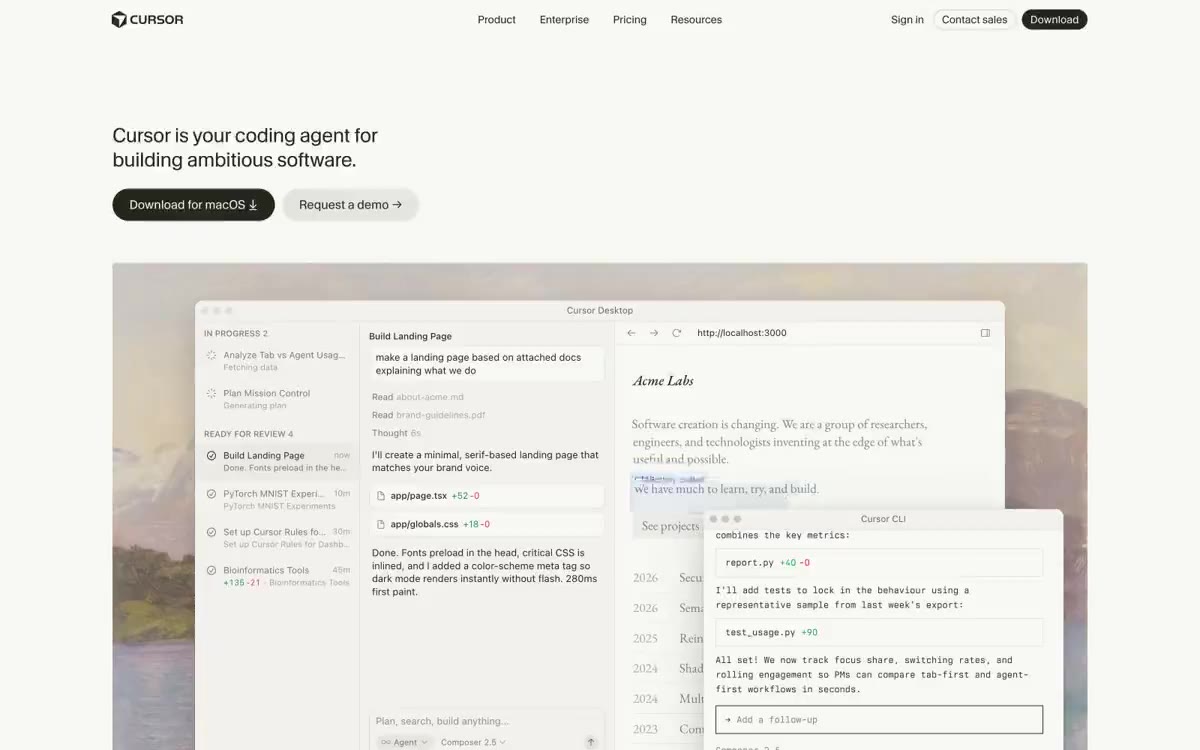 Cursor — eine Vorschau einer Website in diesem Stil