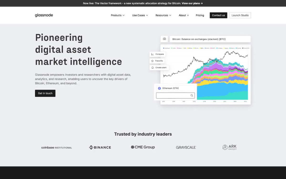 Glassnode — eine Vorschau einer Website in diesem Stil