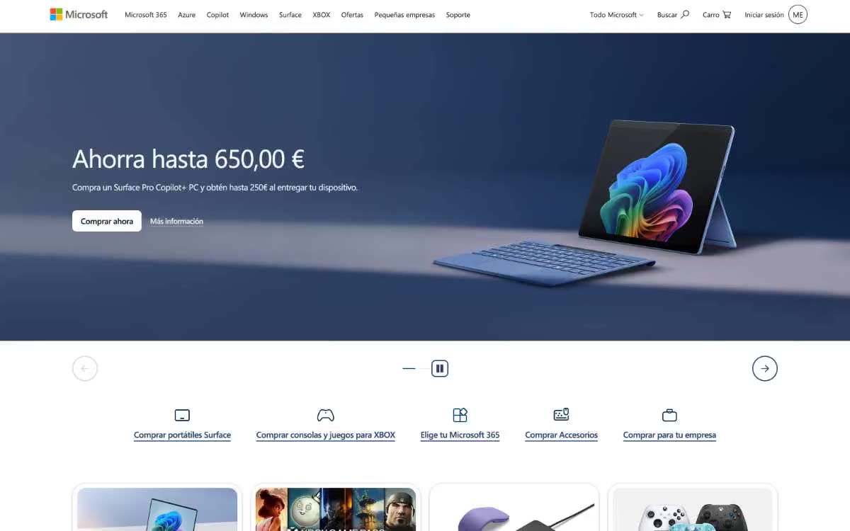 Microsoft — eine Vorschau einer Website in diesem Stil