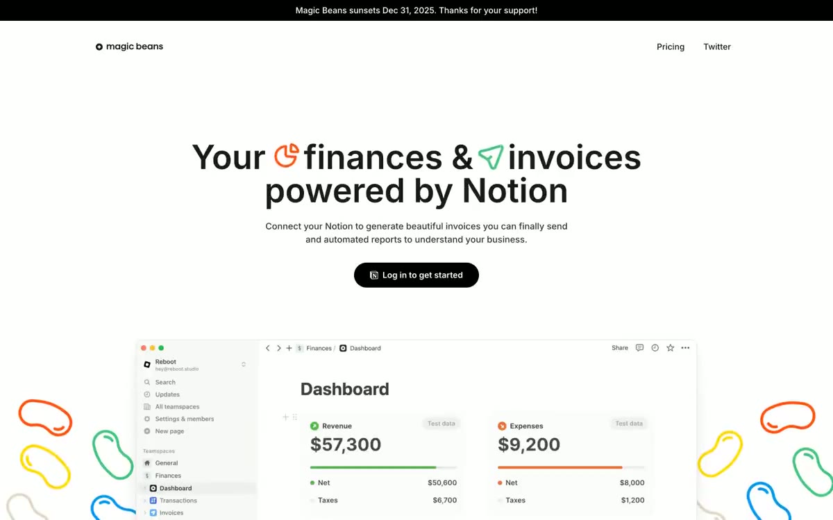 Magicbeans — una vista prèvia d'un lloc web amb aquest estil
