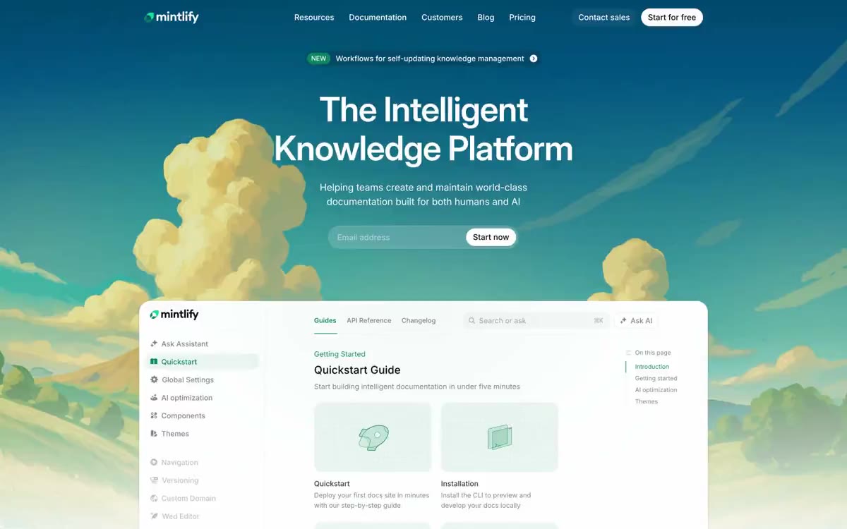 Mintlify — eine Vorschau einer Website in diesem Stil