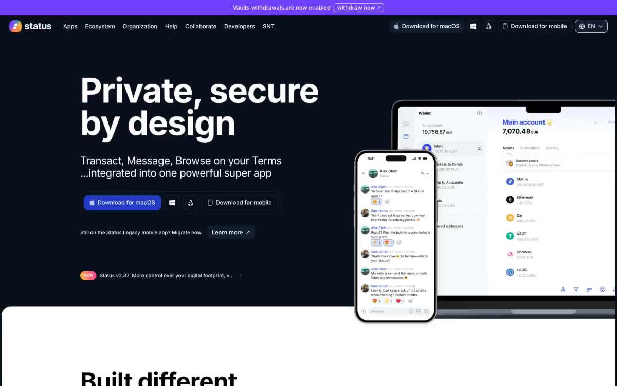 Status — eine Vorschau einer Website in diesem Stil