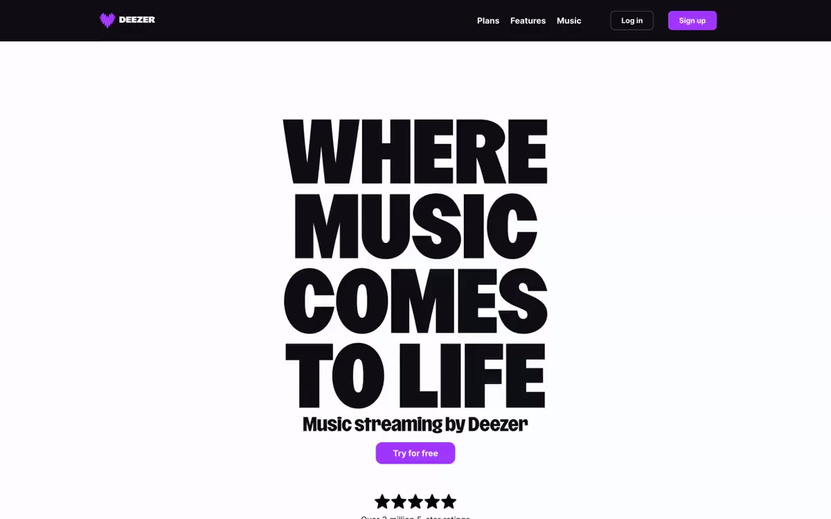 Deezer — eine Vorschau einer Website in diesem Stil