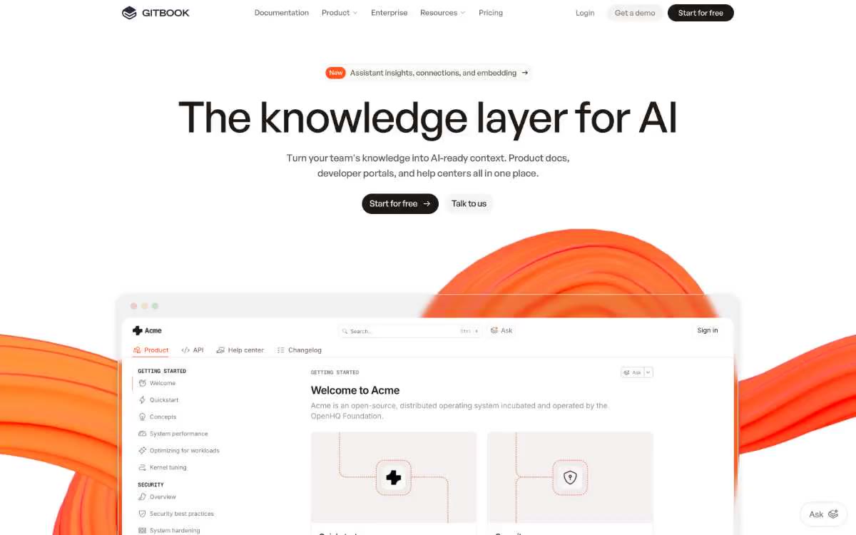 Gitbook — eine Vorschau einer Website in diesem Stil