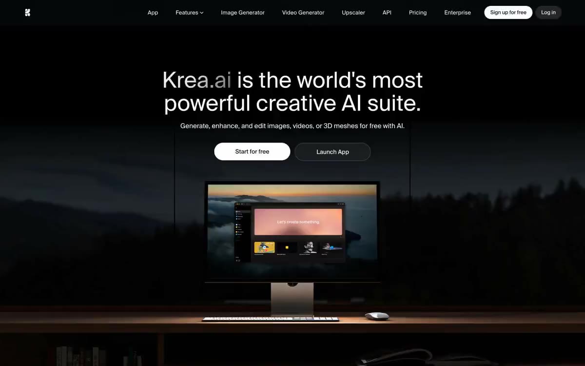 Krea — eine Vorschau einer Website in diesem Stil