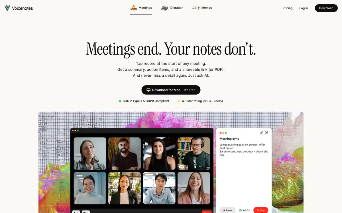 Voicenotes — eine Vorschau einer Website in diesem Stil