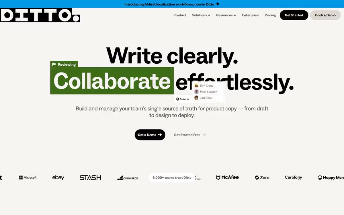 Ditto — una vista prèvia d'un lloc web amb aquest estil