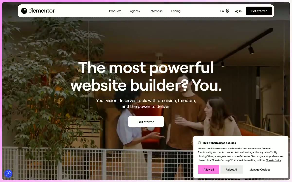 Elementor — eine Vorschau einer Website in diesem Stil