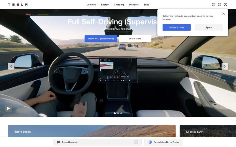 Tesla — eine Vorschau einer Website in diesem Stil