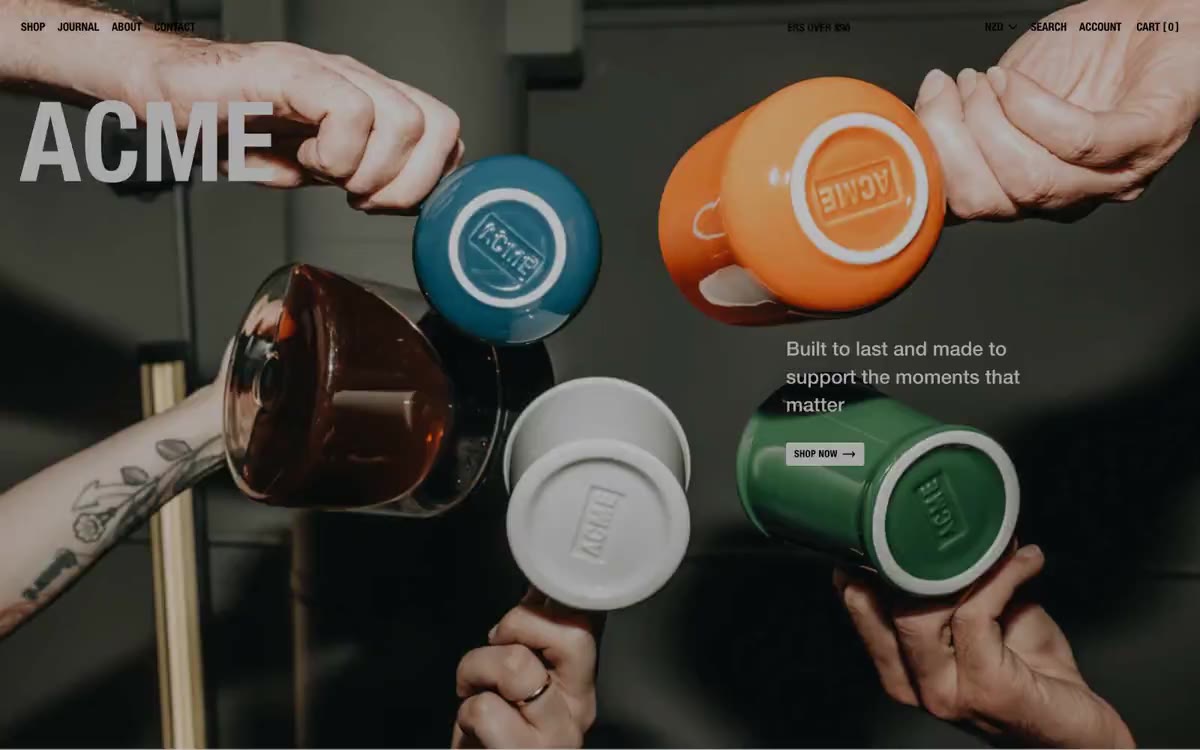 Acme Cups New Zealand — eine Vorschau einer Website in diesem Stil