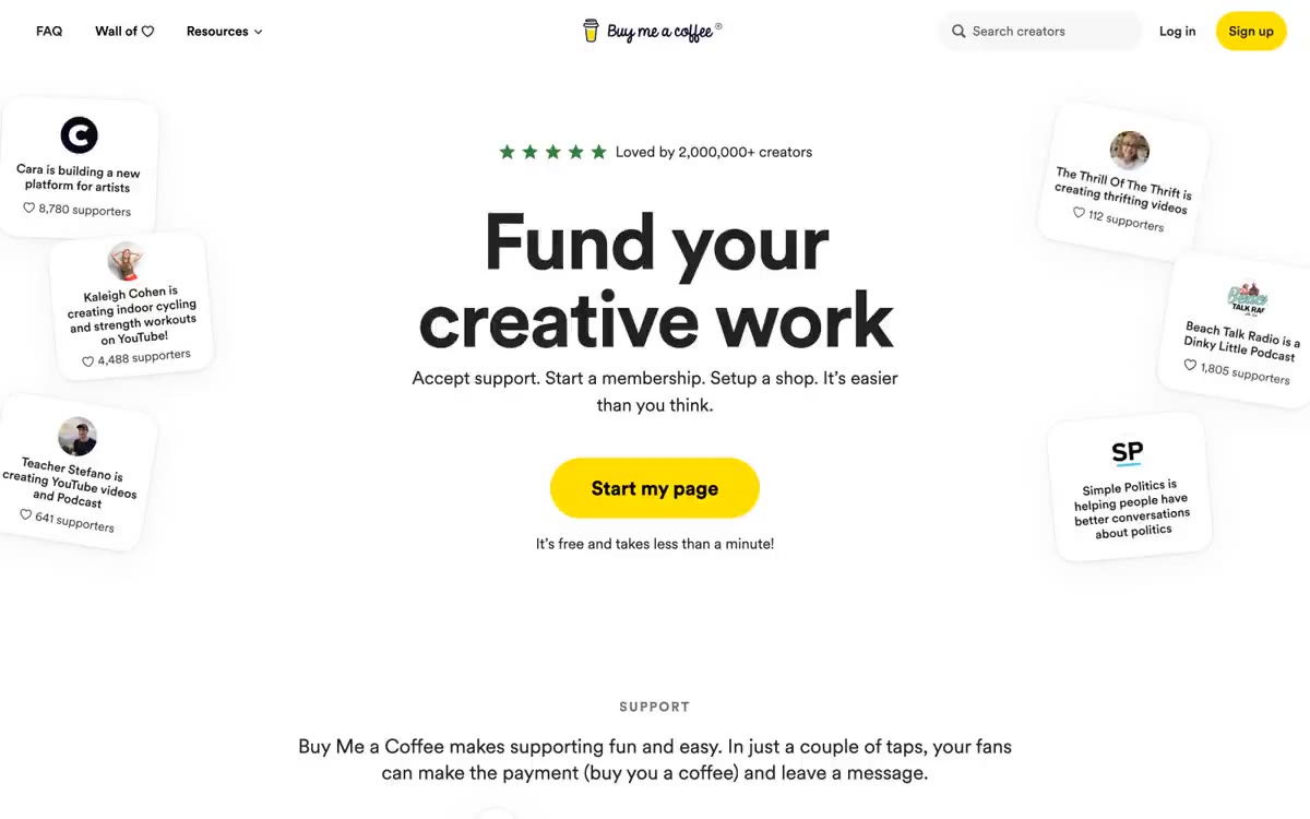 Buymeacoffee — estilo honetako gune baten aurrebista
