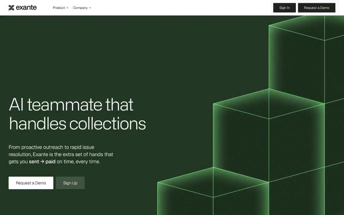 Exante — una vista prèvia d'un lloc web amb aquest estil