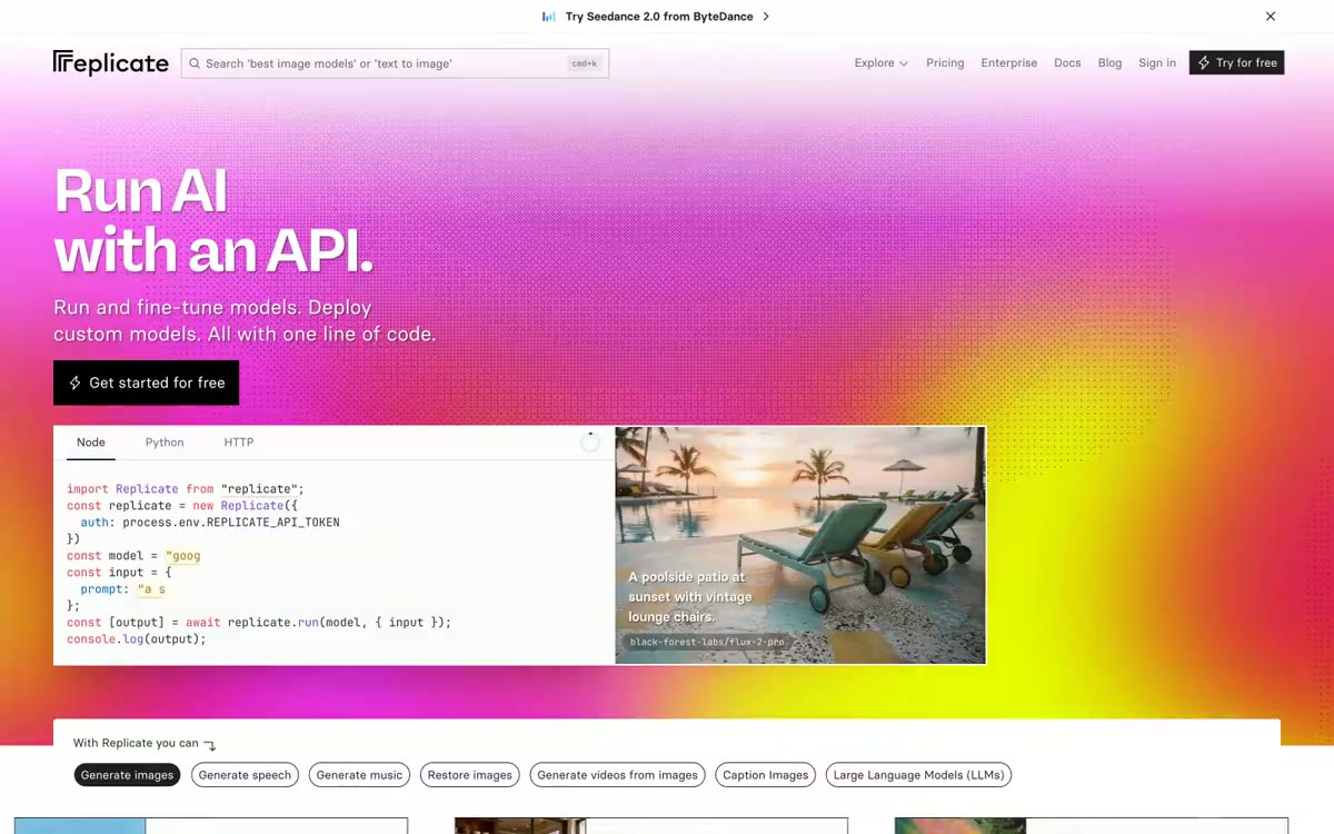 Replicate — eine Vorschau einer Website in diesem Stil
