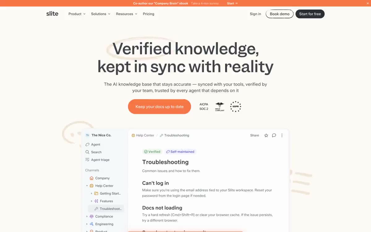 Slite — превью сайта в этом стиле