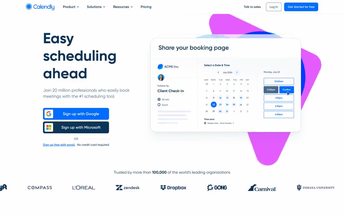 Calendly — eine Vorschau einer Website in diesem Stil
