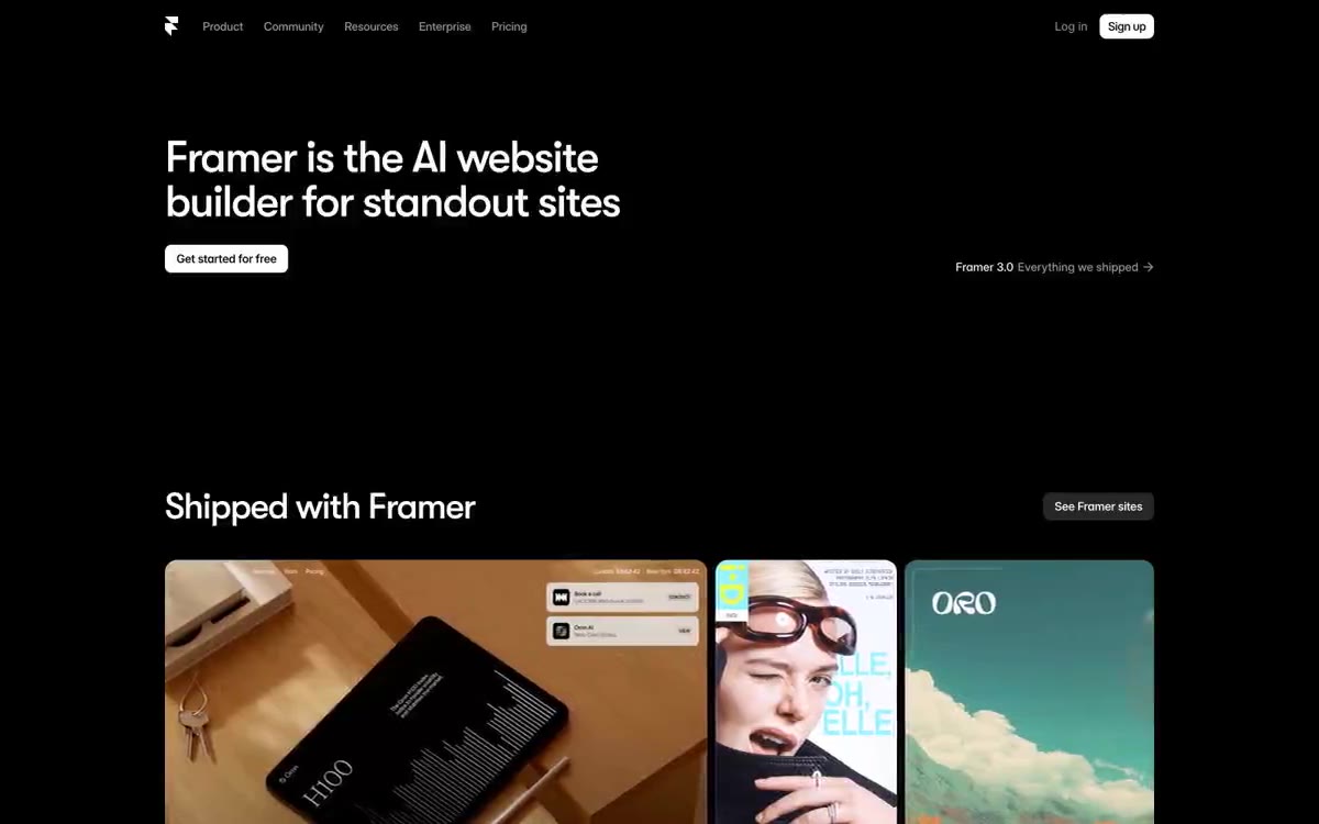 Framer — una vista prèvia d'un lloc web amb aquest estil