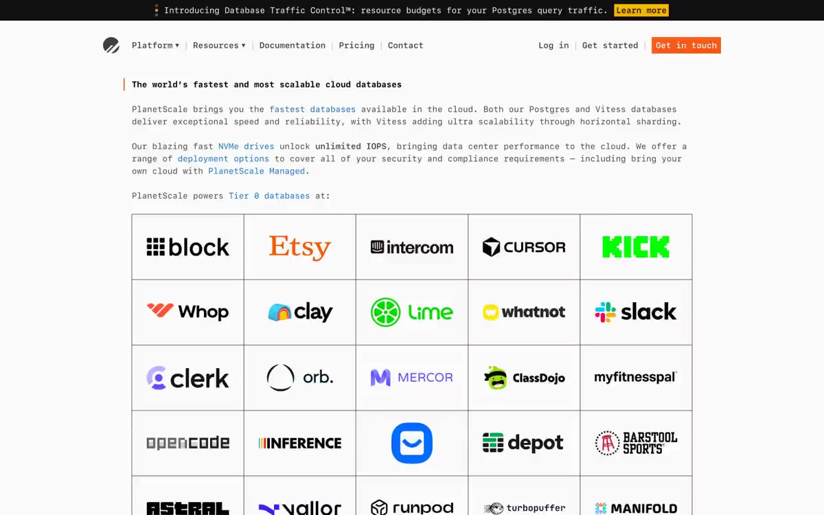 PlanetScale — eine Vorschau einer Website in diesem Stil