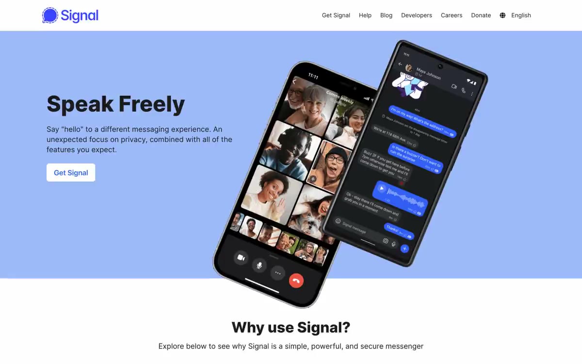 Signal Messenger — eine Vorschau einer Website in diesem Stil