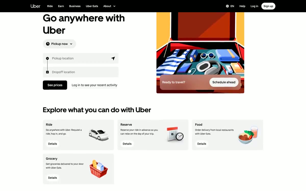 Uber — un'anteprima di un sito in questo stile