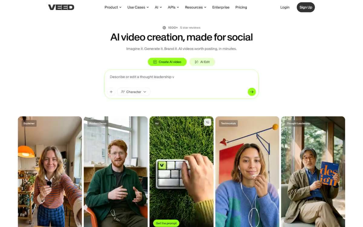 VEED — eine Vorschau einer Website in diesem Stil