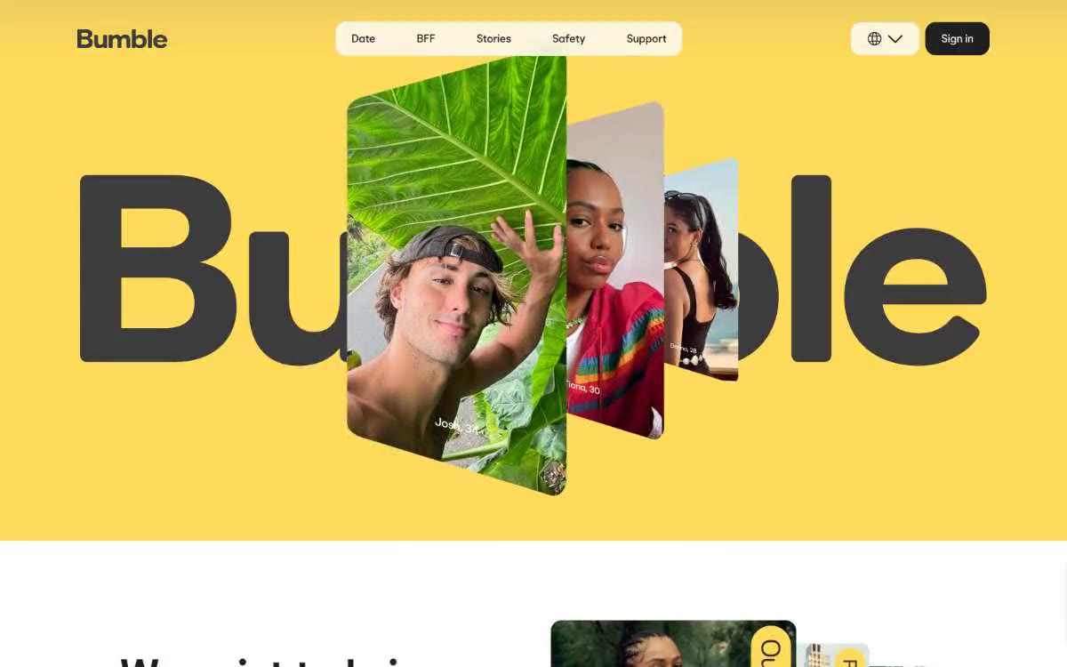 Bumble – svetainės peržiūra šiuo stiliumi