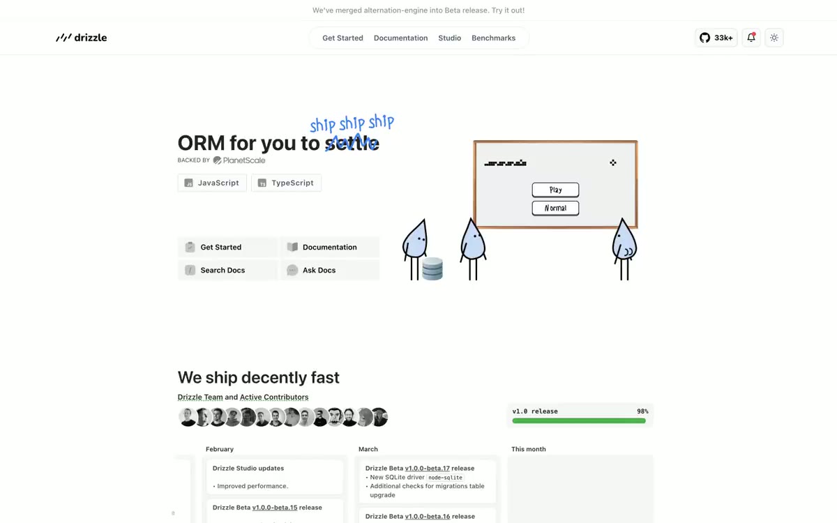 Drizzle ORM — eine Vorschau einer Website in diesem Stil
