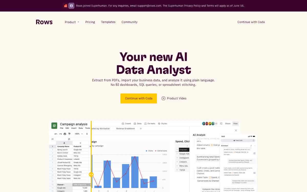Rows — eine Vorschau einer Website in diesem Stil