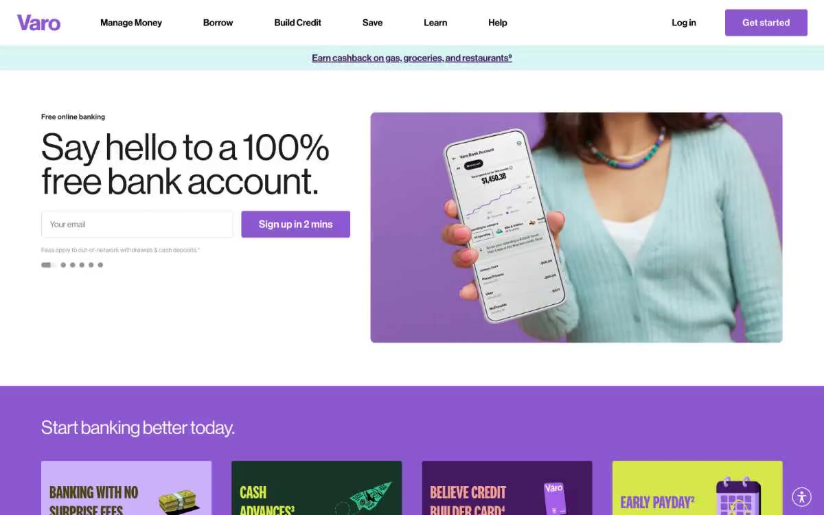 Varo Bank — eine Vorschau einer Website in diesem Stil