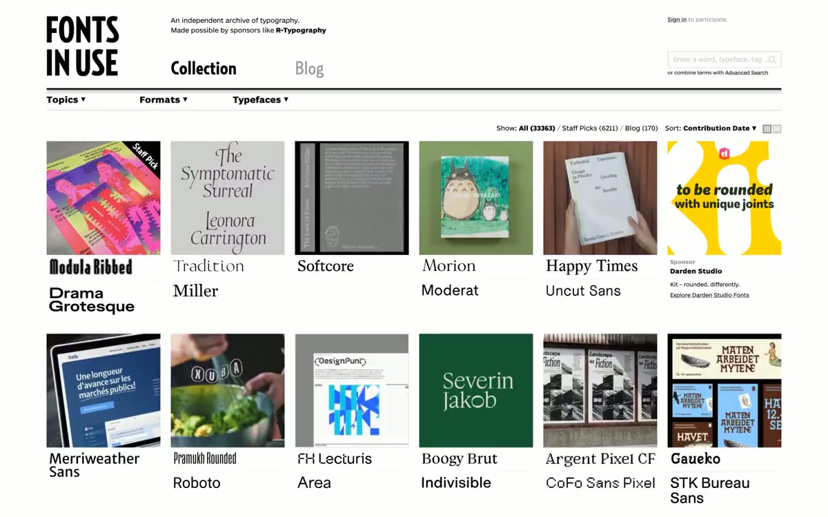 Fonts In Use — eine Vorschau einer Website in diesem Stil