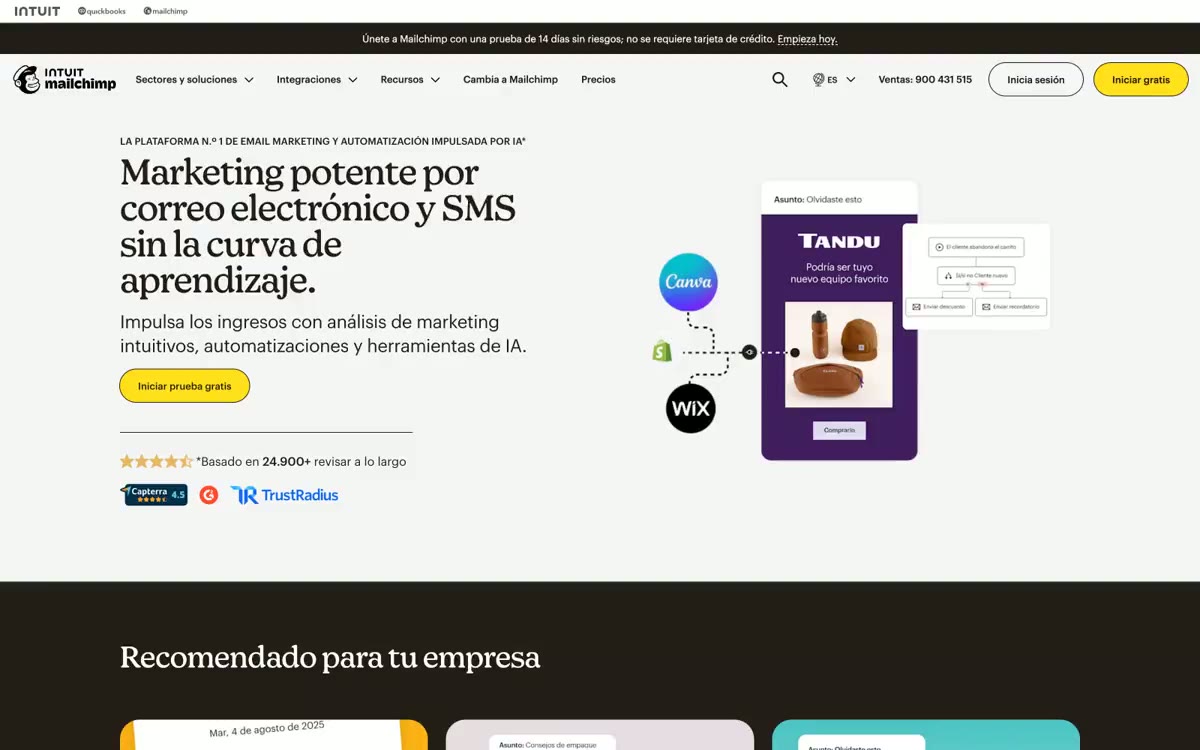 Mailchimp — eine Vorschau einer Website in diesem Stil