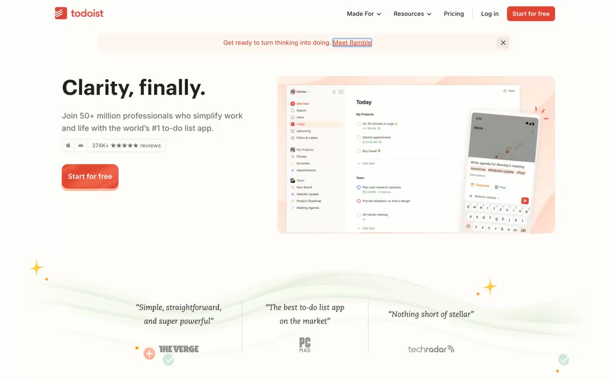 Todoist – svetainės peržiūra šiuo stiliumi