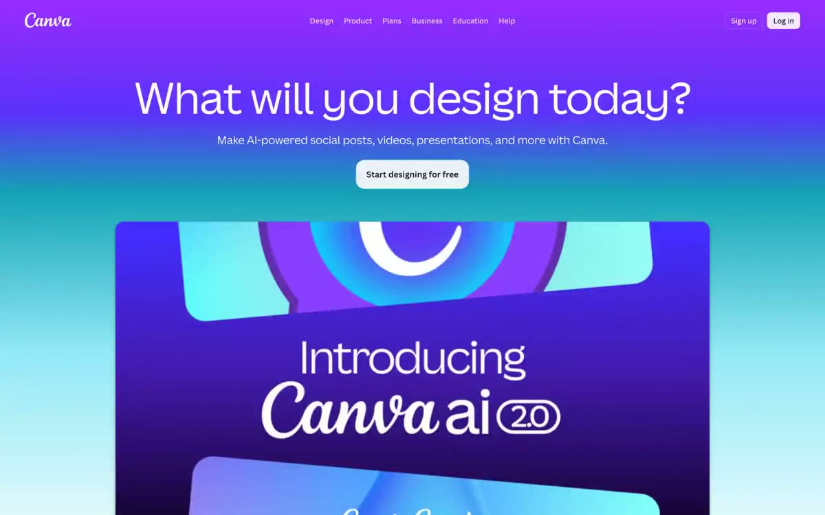 Canva — eine Vorschau einer Website in diesem Stil