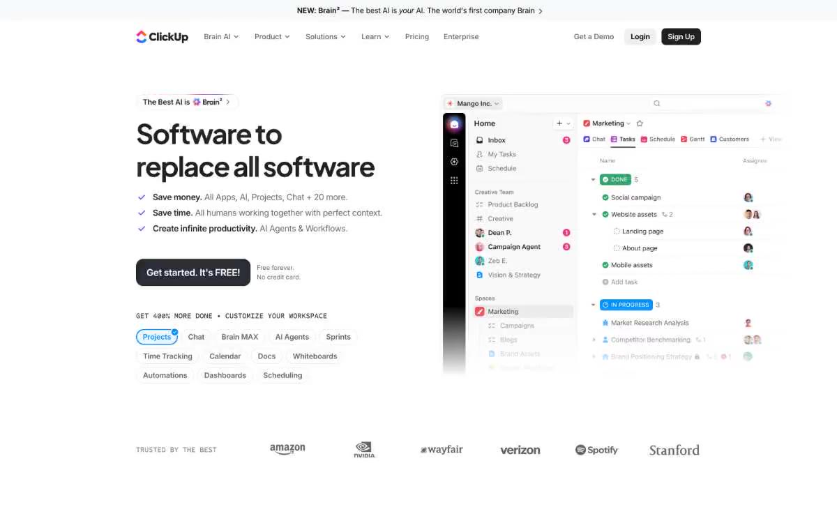 ClickUp – svetainės peržiūra šiuo stiliumi