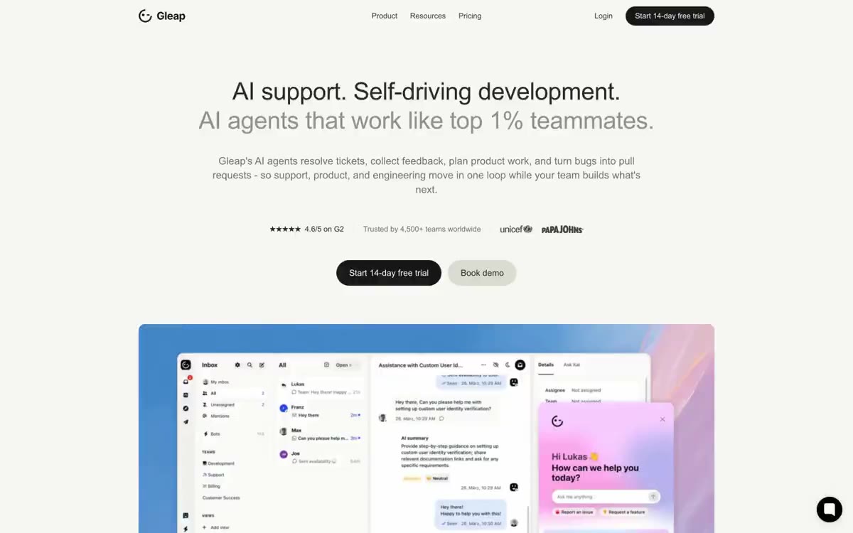 Gleap — هن انداز ۾ سائيٽ جو هڪ ڏيک