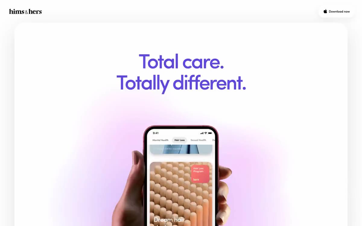Hims App — estilo honetako gune baten aurrebista