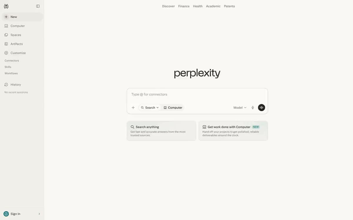 Perplexity AI — eine Vorschau einer Website in diesem Stil