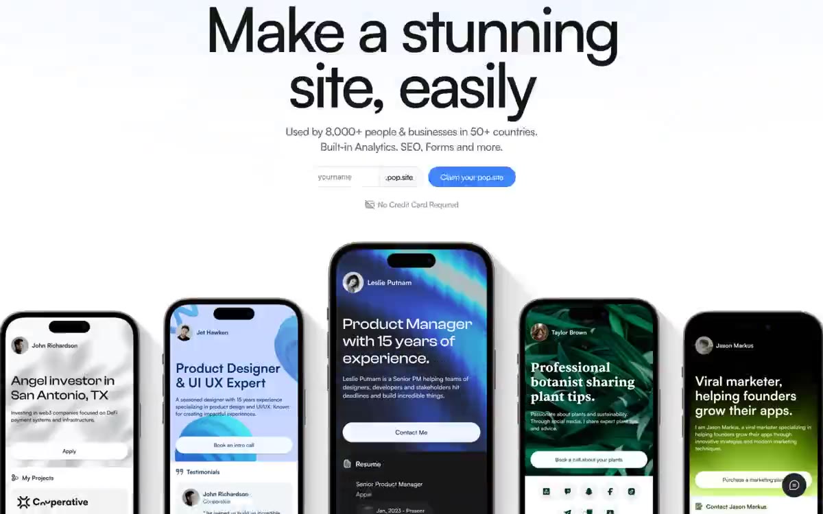 Pop Site — una vista prèvia d'un lloc web amb aquest estil