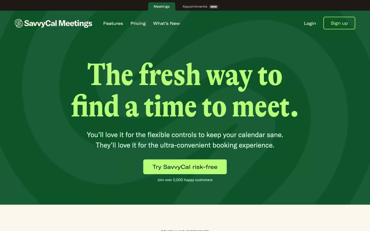 Savvycal — eine Vorschau einer Website in diesem Stil