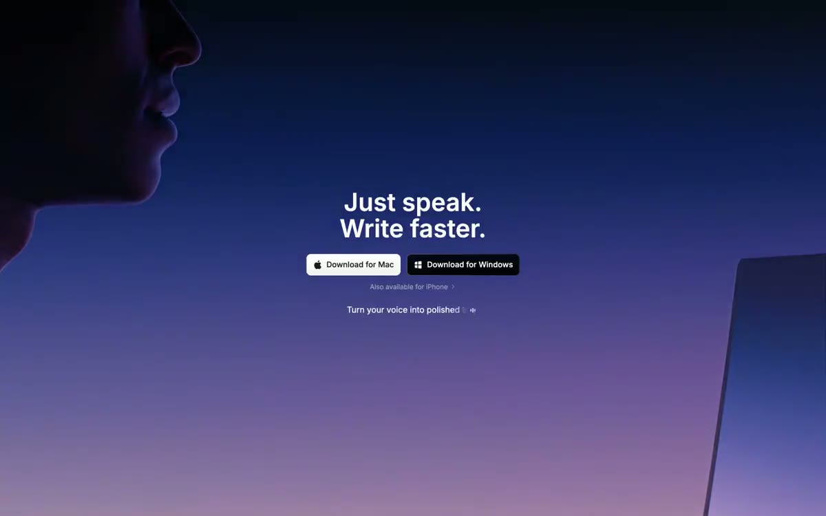Superwhisper — eine Vorschau einer Website in diesem Stil