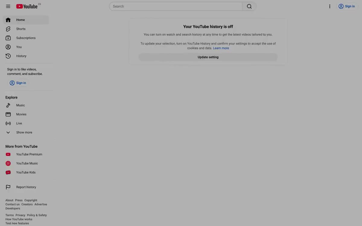 YouTube — uma prévia de um site neste estilo