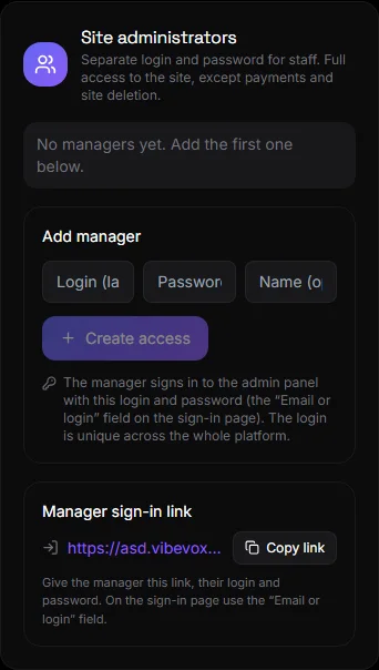 Block vun de Siteadministratoren