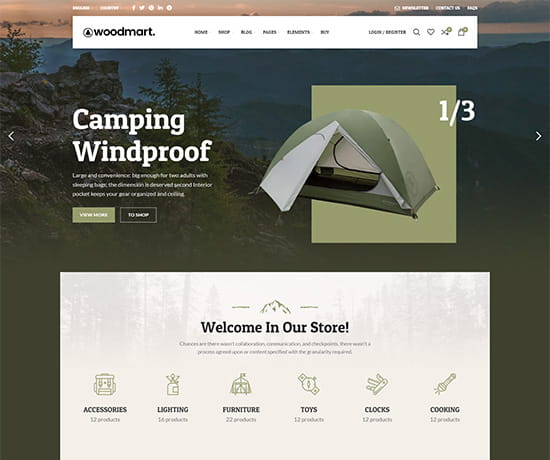 demo camping Разработка интернет магазина. Товары, акции, доставка, отзывы, контакты.