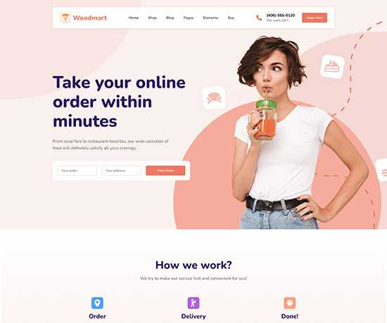 food delivery Разработка интернет магазина. Товары, акции, доставка, отзывы, контакты.